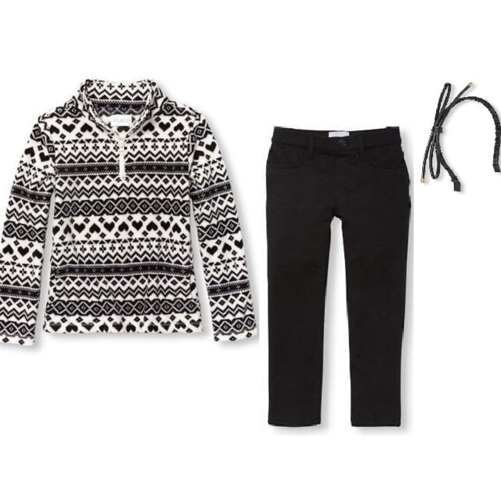 NEW The Children's Place 3pc Set Fair Isle Fleece Pullover, Jeggings, Headband